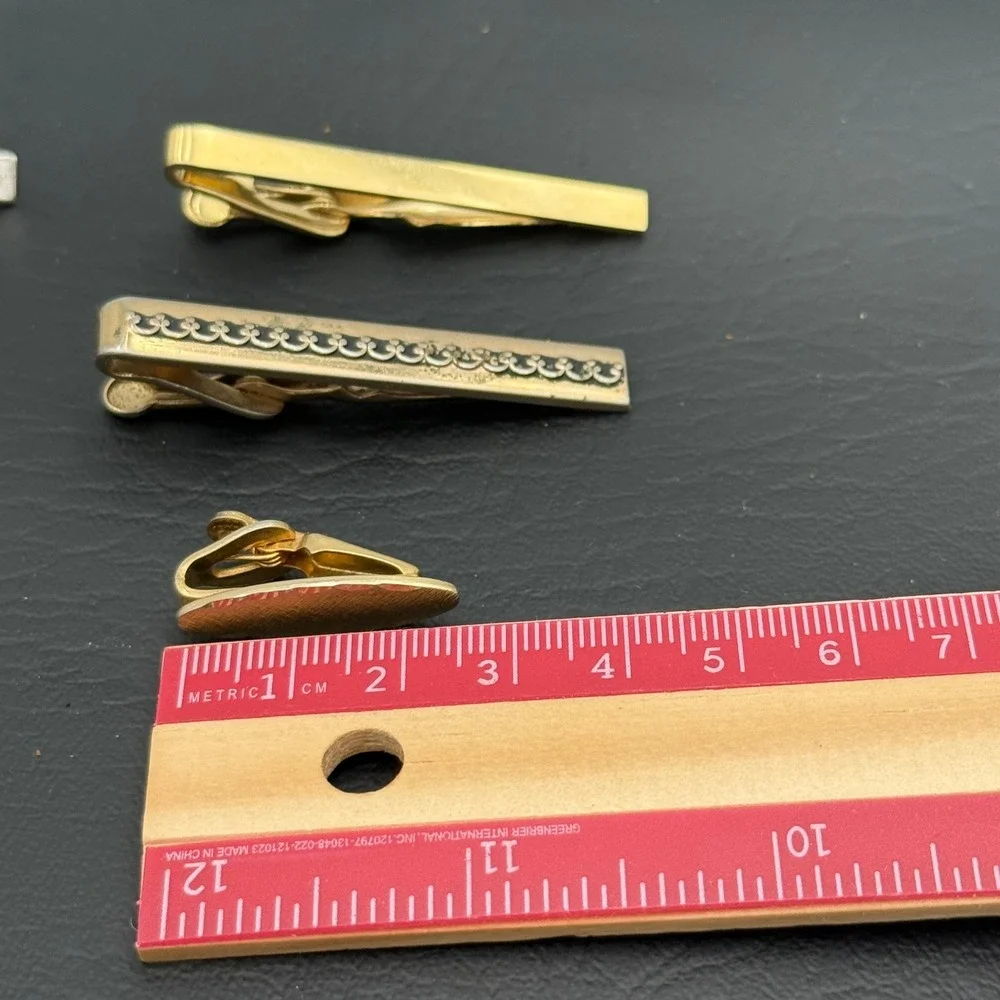 Vintage Mens Tie Clip and Tie Tack Lot 6pc Gold Silver Tone Green Stone Shell
